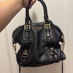 Michael Kors Black Leather Satchel with Gold Details